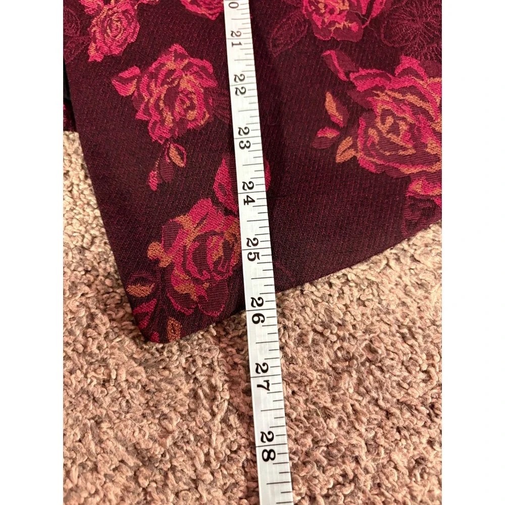 White House Black Market Blazer Women 10 Burgundy Floral Jacquard‎ Rose Dark
